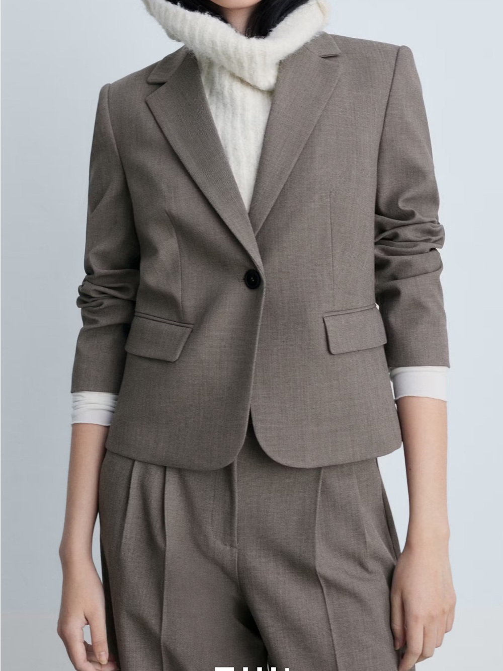 Mango Taupe Single-Button Blazer